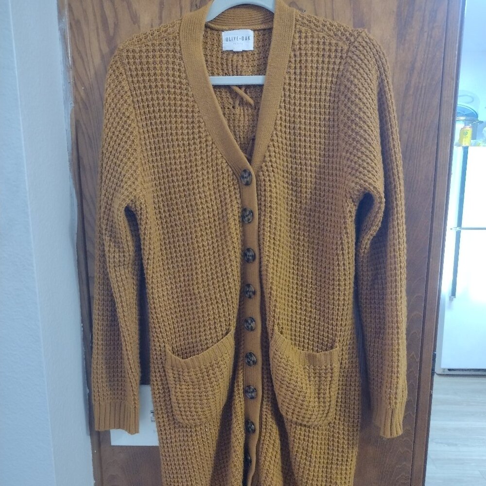 Olive + Oak Mustard Waffle Knit Cardigan PXL